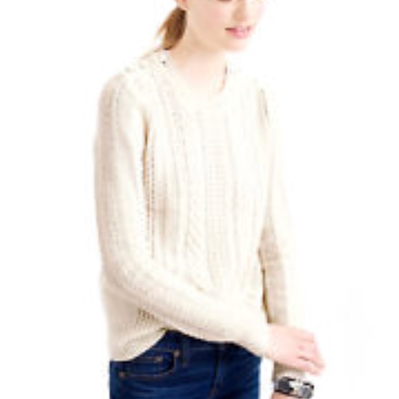 J Crew Cream Perfect Cable Knit Wool 